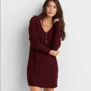 AMERICAN EAGLE V-Neck Cable Knit Sweater Dress